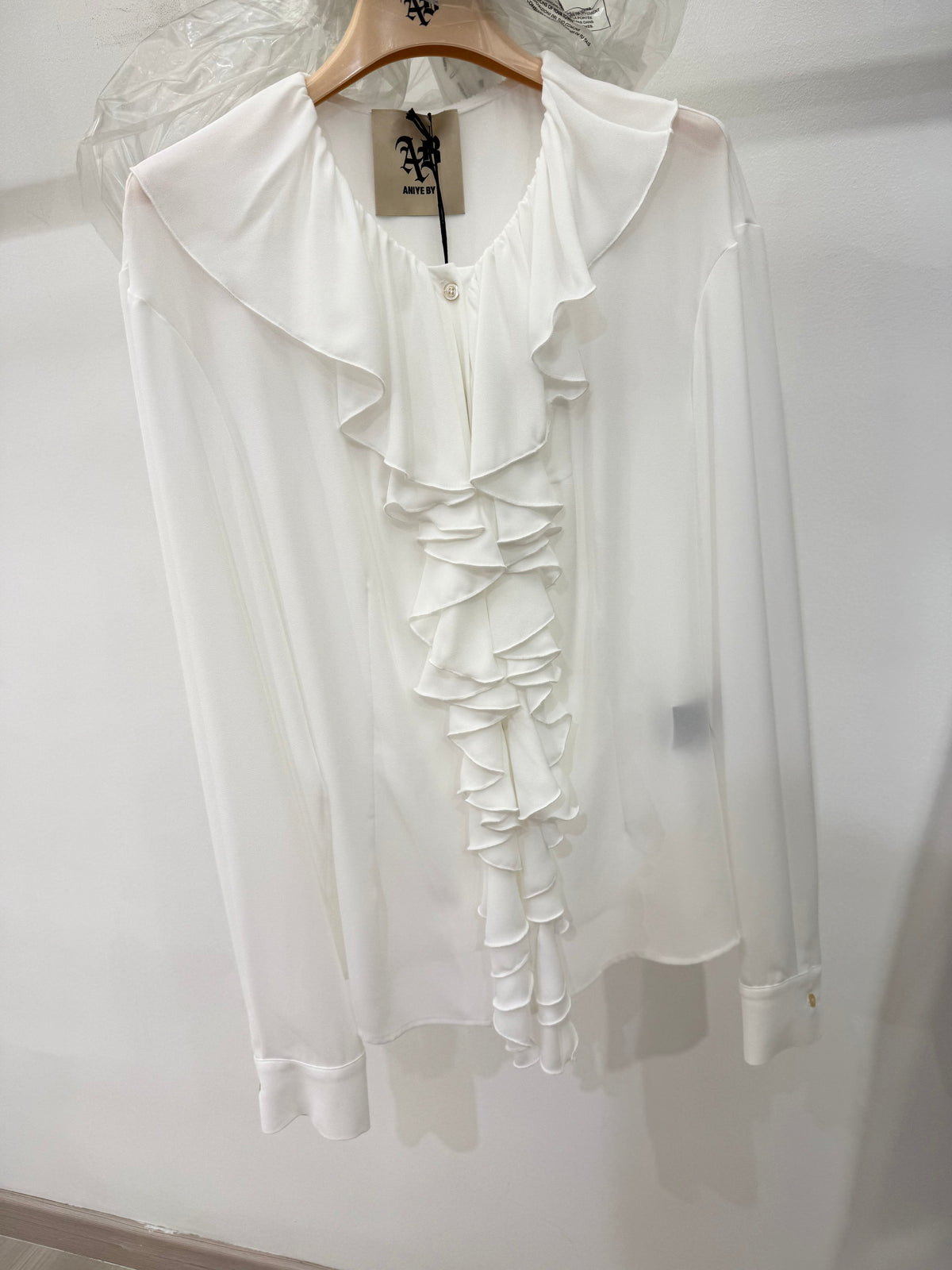 Aniye By Camicia bianca con rouches e collo a volant Made in Italy
