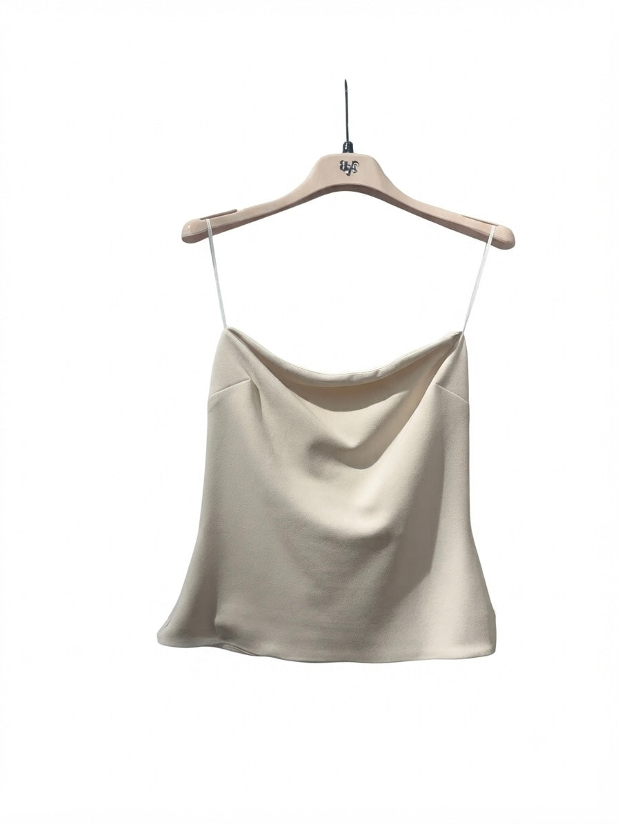 Top sottoveste in raso panna con scollo drappeggiato Made in Italy