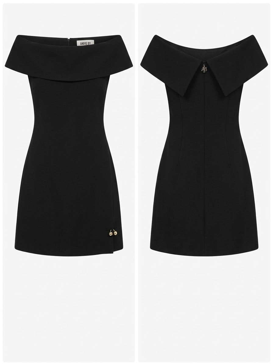 Aniye By Abito mini nero con scollo a barca Made in Italy