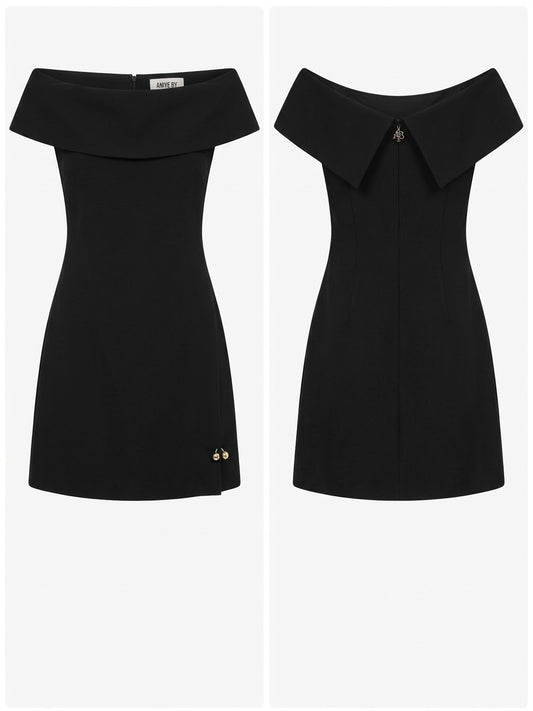 Aniye By Abito mini nero con scollo a barca Made in Italy