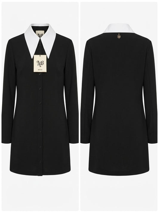 Aniye By Abito chemisier nero con collo bianco a contrasto Made in Italy