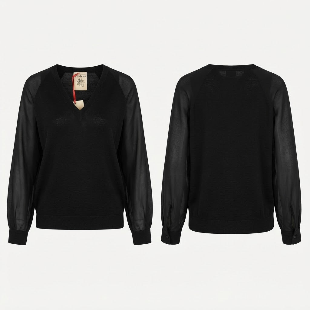 Maglia Semicouture in pura lana con maniche velate