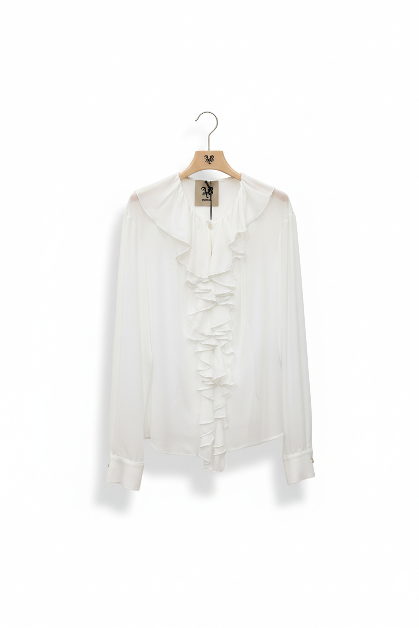 Aniye By Camicia bianca con rouches e collo a volant Made in Italy