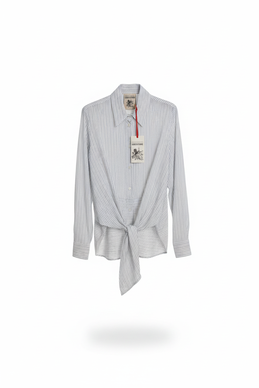 Camicia a righe bianco e azzurro con nodo frontale Made in Italy