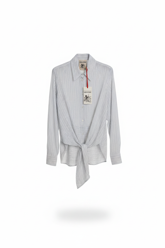 Camicia a righe bianco e azzurro con nodo frontale Made in Italy