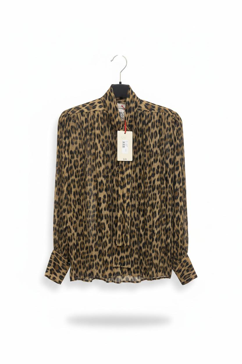 Camicia animalier leopardata in viscosa e seta Made in Italy