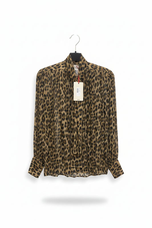 Camicia animalier leopardata in viscosa e seta Made in Italy