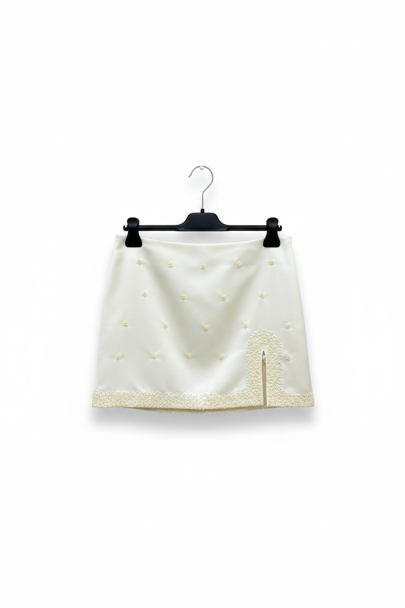 Gonna lunga panna con paillettes e vita elastica Made in Italy