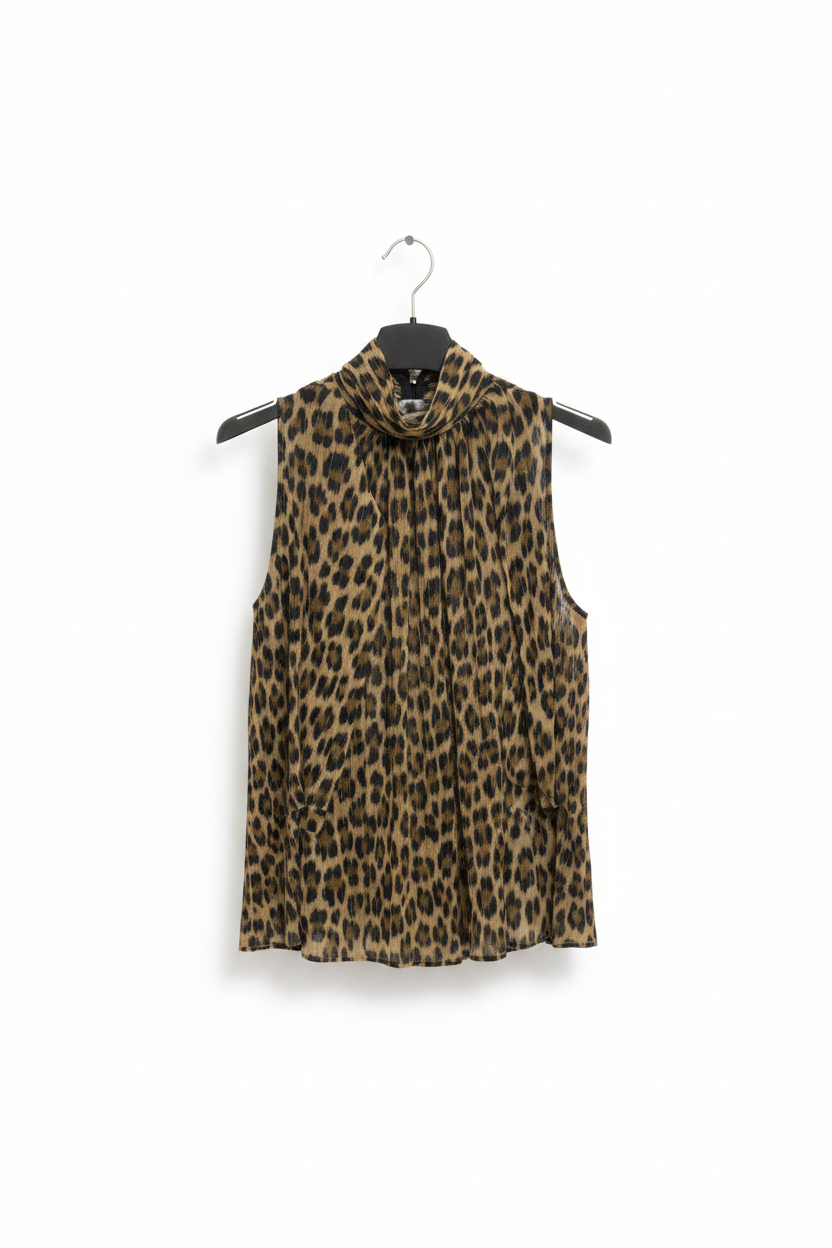 Top animalier smanicato con collo drappeggiato Made in Italy