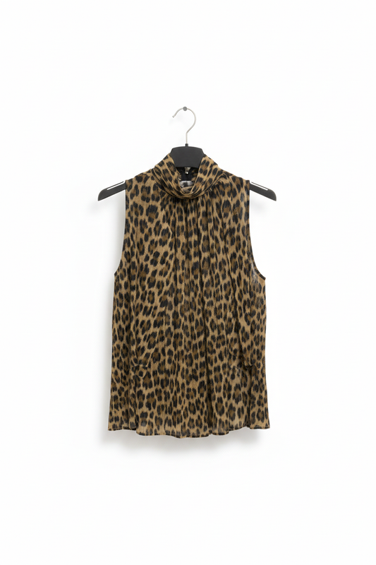 Top animalier smanicato con collo drappeggiato Made in Italy