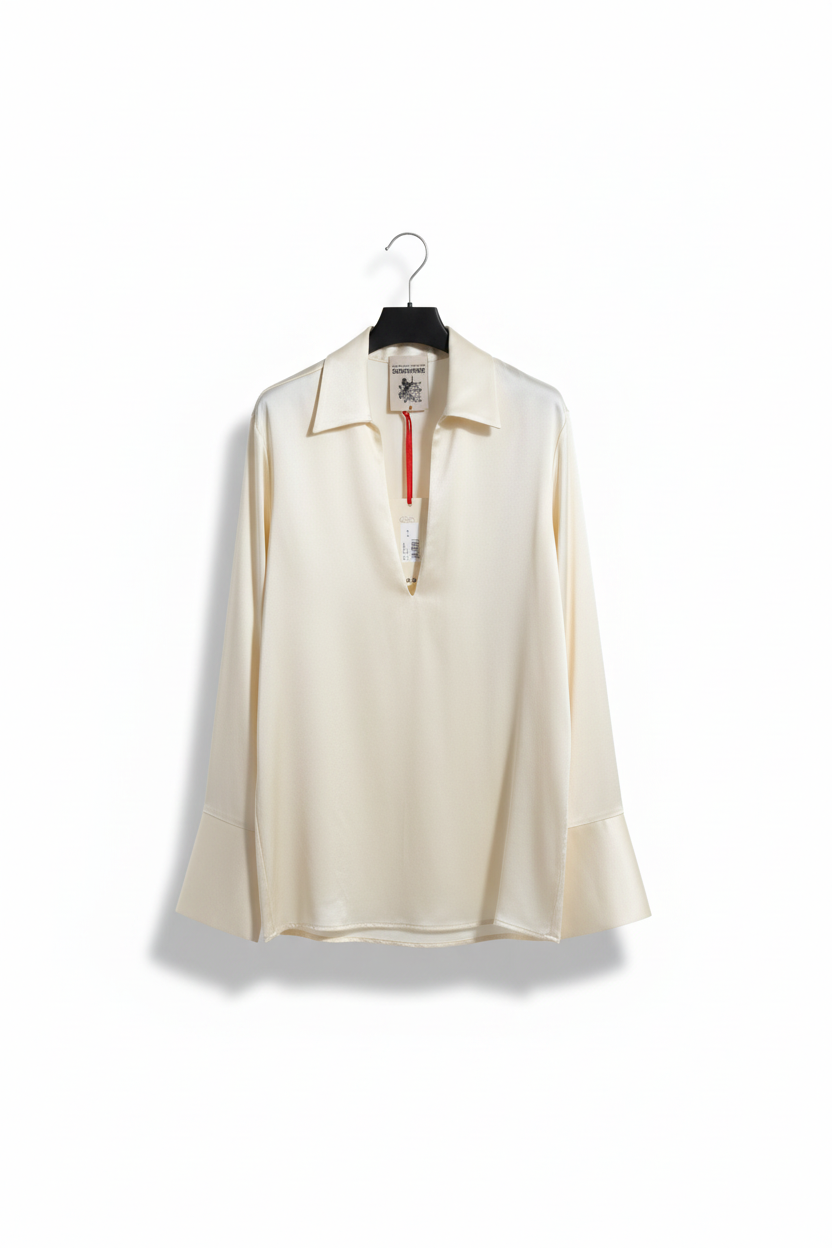 Camicia in viscosa panna con collo aperto Made in Italy